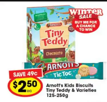 Ritchies Arnott's Kids Biscuits Tiny Teddy & Varieties 125-250g offer