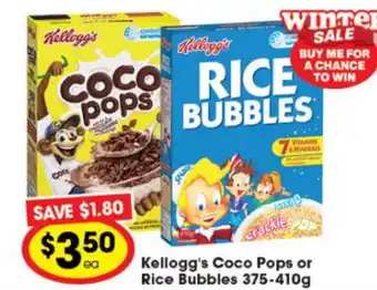 Ritchies Kellogg's Coco Pops or Rice Bubbles 375-410g offer