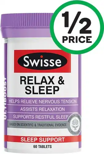 Woolworths Swisse Ultiboost Relax & Sleep Tablets Pk 60~ offer
