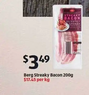 ALDI Berg Streaky Bacon offer