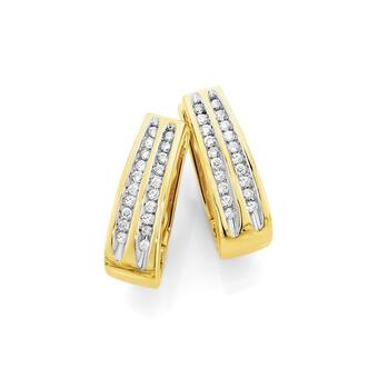 Angus & Coote 9ct Gold Diamond Double Row Huggie Earrings offer