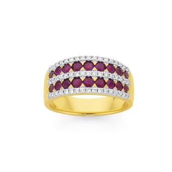 9ct Gold Ruby & Diamond Wide Dress Band