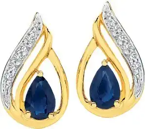 Angus & Coote 9ct Gold Natural Sapphire & Diamonds Stud Earrings offer