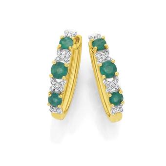 9ct Gold Emerald & Diamond Kiss Huggie Earrings