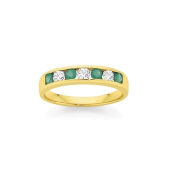 9ct Gold Emerald & Diamond Band