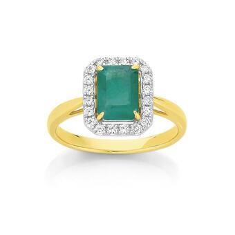9ct Gold Emerald & Diamond Ring