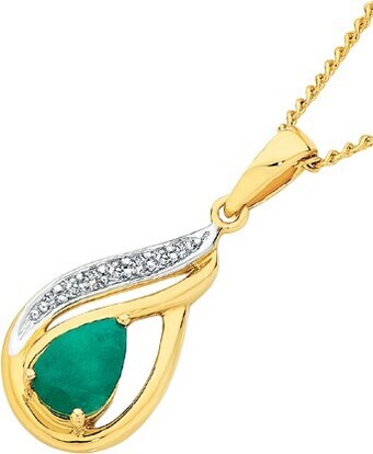 9ct Gold Emerald & Diamond Pendant
