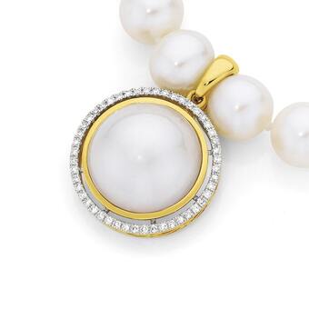 Angus & Coote 9ct Gold Cultured Mabe Pearl & Diamond Enhancer offer