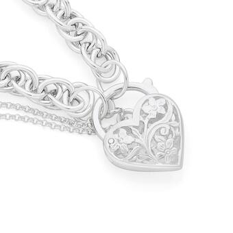 Angus & Coote Sterling Silver 20cm Loose Rope Filigree Padlock Bracelet offer