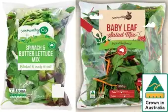 IGA Community Co Spinach & Butter Lettuce, Baby Spinach 280g or Baby Leaf Salad Mix 300g offer