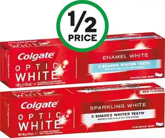 Woolworths Colgate Optic White Sparkling or Enamel White Toothpaste 140g offer