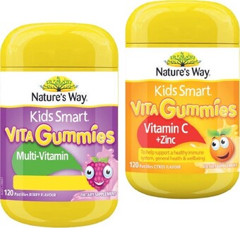 Coles Nature's Way Kids Smart Vita Gummies Multi-Vitamin + Vegies or Vitamin C + Zinc 120 Pack offer