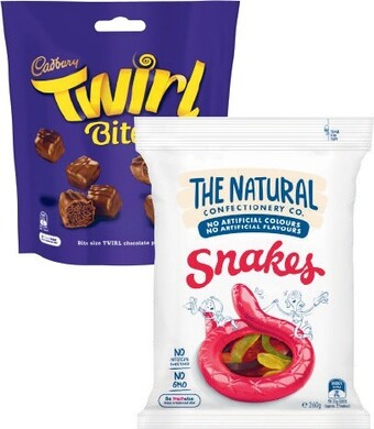 Coles Cadbury Bitesize 110g-135g or The Natural Confectionery Co Family Bag 180g-260g offer