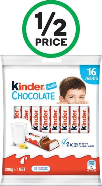 Woolworths Kinder Chocolate Sharepack 200g Pk 16 offer