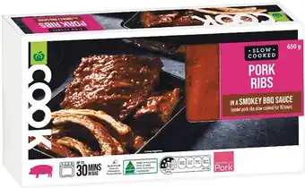 Woolworths Woolworths COOK Slow Cooked Pork Ribs in Smokey BBQ Sauce 650g – From the Meat Dept offer