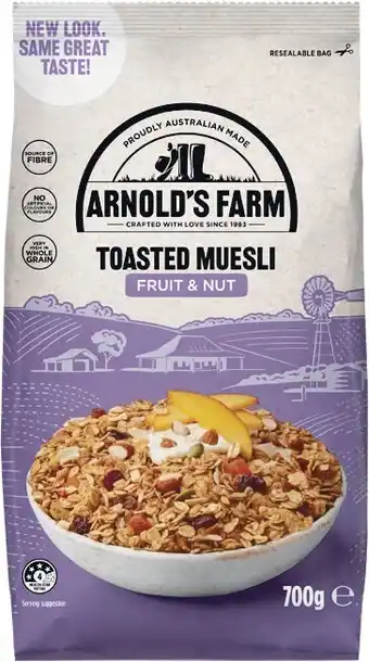 Woolworths Arnold’s Farm Muesli, Clusters or Granola 700g offer