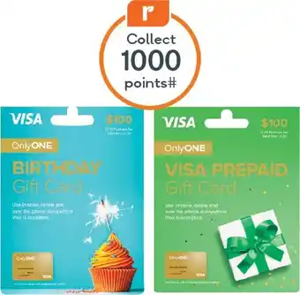 Woolworths $100 OnlyONE Visa or Visa Gift Cards – Includes Birthday, Congratulations, Explore, Petrol, or Gaming – Excludes Variable Gif offer