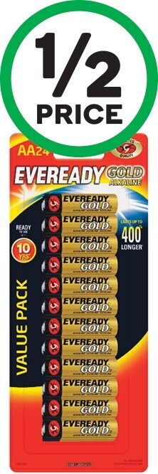 Woolworths Eveready Gold AA Pk 24 or AAA Pk 20 offer