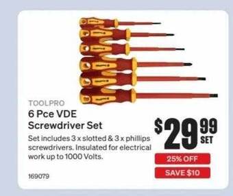 SuperCheap Auto Toolpro 6 Pce Vde Screwdriver Set offer