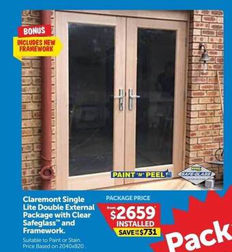 Doors Plus Claremont Single Lite Double External Package With Clear Safeglass And Framework offer
