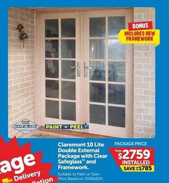 Doors Plus Claremont 10 Lite Double External Package With Clear Safeglass And Framework offer