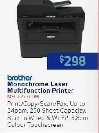 Retravision Brother Monochrome Laser Multifunction Printer Mfcl2730dw offer