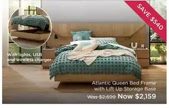 Snooze Atlantic Queen Bed Frame With Lift Up Storage Base offer