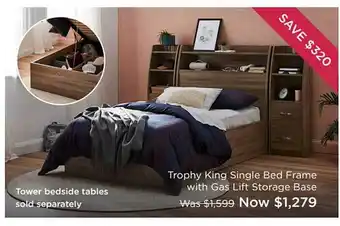 Trophy King Single Bed Frame With Gas Lift Storage Base