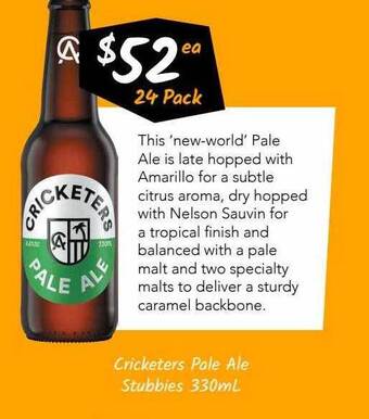 Cellarbrations Cricketers Pale Ale Stubbies offer