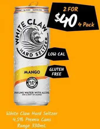 White Claw Hard Seltzer 4.5% Premix Cans Range