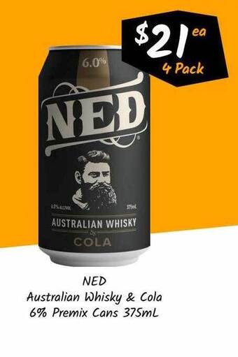 Cellarbrations Ned Australian Whisky & Cola 6% Premix Cans offer