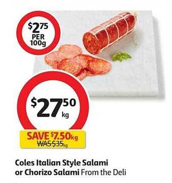 Coles Italian Style Salami Or Chorizo Salami