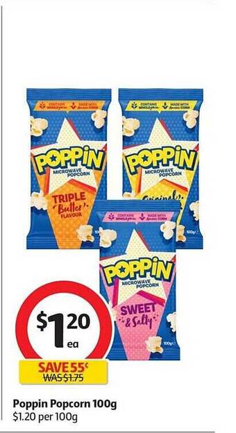 Coles Poppin Popcorn 100g offer