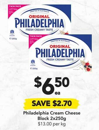 Drakes Philadelphia Cream Cheese Block 2x250g offer