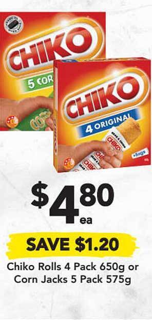Drakes Chiko Rolls 4 Pack 650g Or Corn Jacks 5 Pack 575g offer