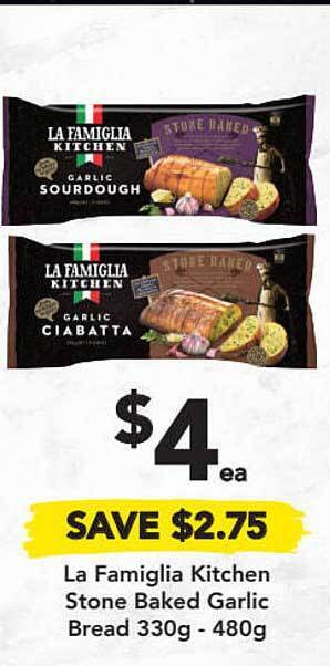 Drakes La Famiglia Kitchen Stone Baked Garlic Bread 330g - 480g offer
