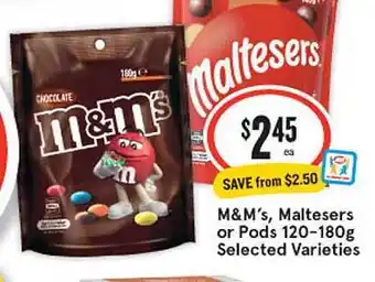 IGA M&M's, Matesers Or Pods 120-180g offer