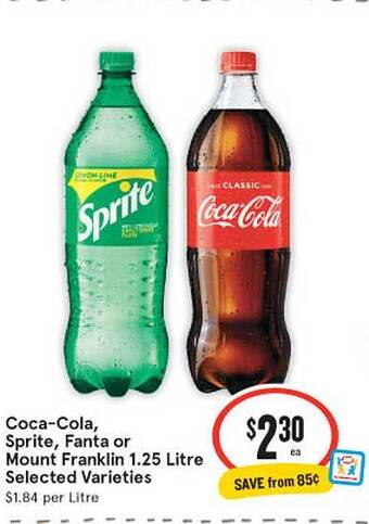 IGA Coca-Cola, Sprite, Fanta Or Mount Franklin 1.25 Litre offer