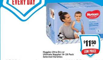 IGA Huggies Ultra Dry Or Ultimate Nappies 14-28 Pack offer