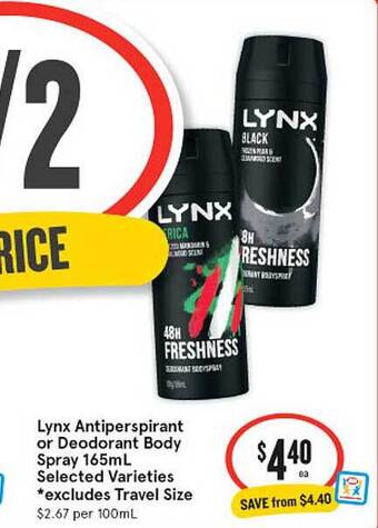 IGA Lynx Antiperspirant Or Deodorant Body Spray 165mL offer
