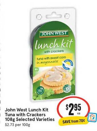 IGA John West Lunch Kit Tuna With Crackers 108g offer