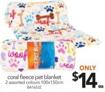 Cheap as Chips Coral Fleece Pet Blanket 100x150 cm offer
