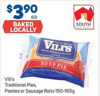 Foodland Vili's Traditional Pies, Pasties Or Sausage Rolls 150-165g offer