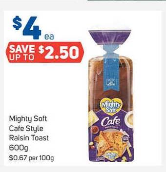 Foodland Mighty Soft Cafe Style Raisin Toast 600g offer