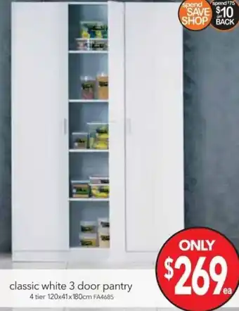 Cheap as Chips Classic White 3 Door Pantry 120x180 cm offer