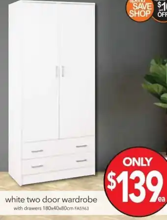 Cheap as Chips white Two Door Wardrobe 180x40x80 cm offer