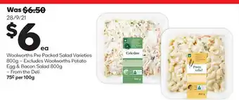 Woolworths Woolworths Pre Packed Salad - Excludes Woolworths Potato Egg & Bacon Salad offer