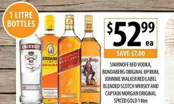Supabarn Smirnoff Red Vodka, Bundaberg Original Up Rum, Johnnie Walker Red Label Blended Scotch Whisky And Captain Morgan Origina Spic offer