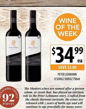 Supabarn Peter Lehmann 8 Songs Shiraz offer