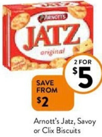 Foodworks Arnott's Jatz, Savoy or Clix Biscuits offer